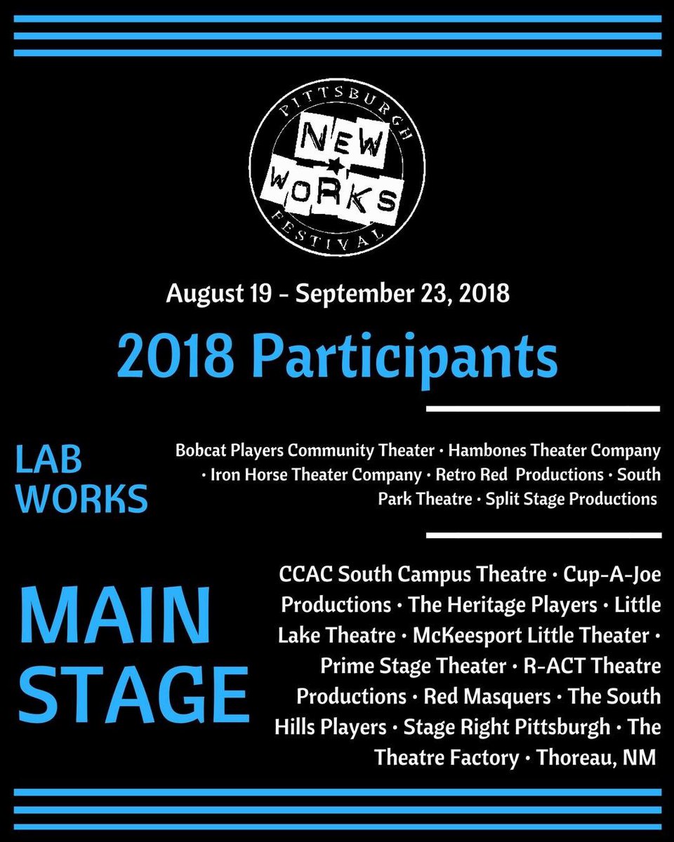 PghNWF's tweet photo. We are pleased to announce the company lineup for the Pittsburgh New Works Festival's 28th year of presenting new plays! Festival auditions will be held Sat & Sun July 14 & 15 from 10am-3pm at Higher Voice Studio in Carnegie. Check back for details! #PNWF https://t.co/231ZJM6rVD