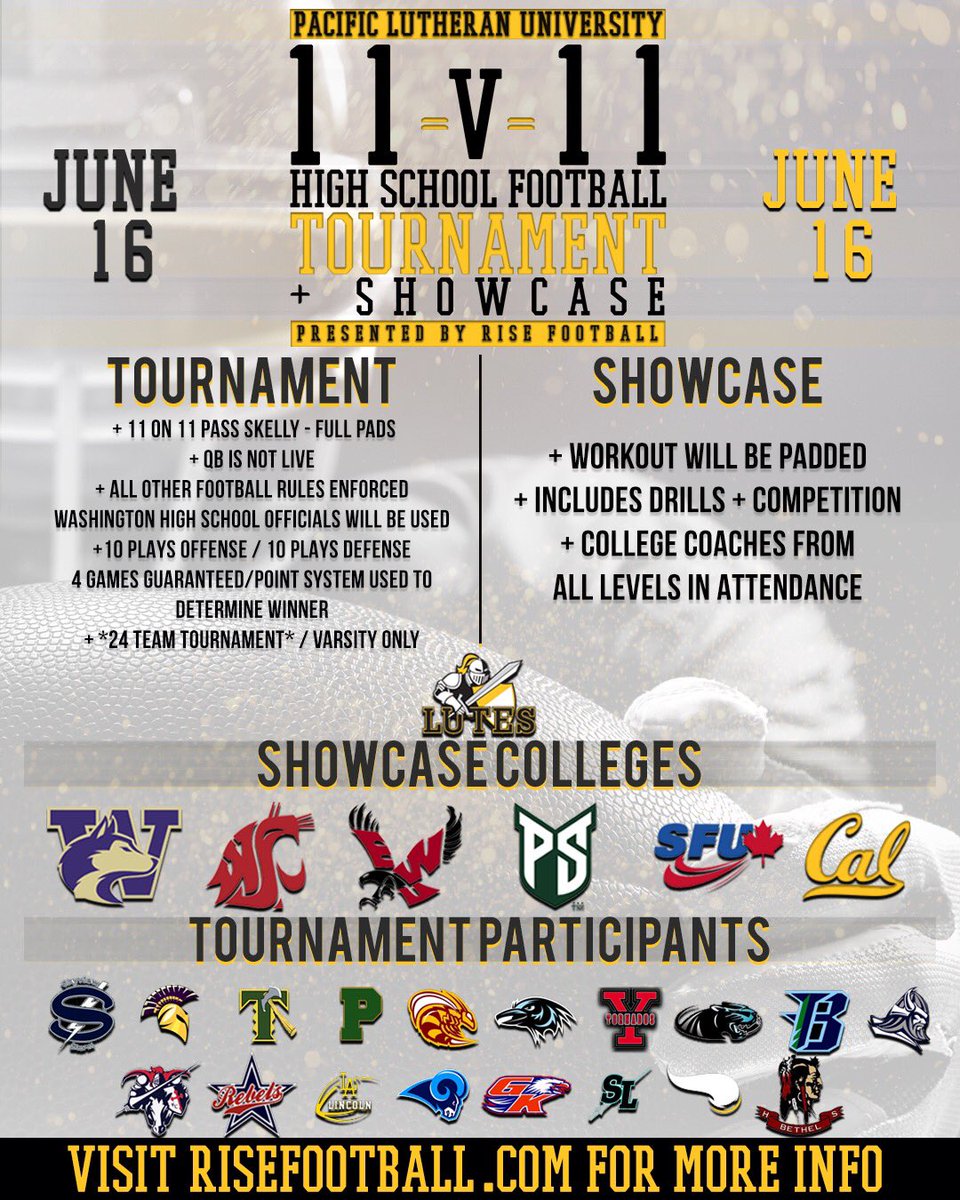 TEAM &gt; ME...You don’t get to the next level without performing on your HS FB team. That is why we are excited to bring you the only fully padded showcase &amp; TEAM 11 v 11 tournament on the West Coast! June 16th Register today: www.risefootball/rise-7v7/11v11-tournament-showcase/