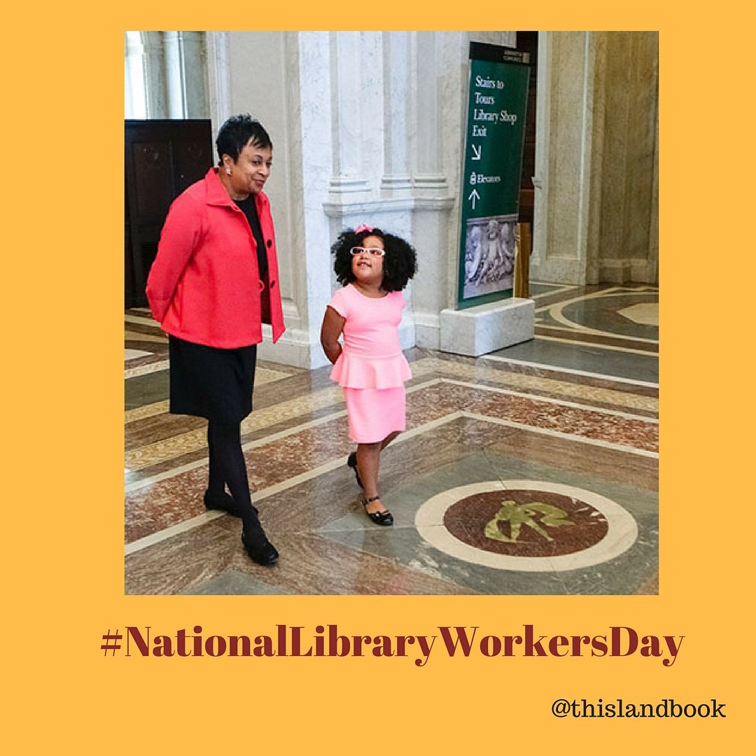 ThisLandBook's tweet photo. We've heard rumours it was National Library Workers' Day not too long ago.
Here is the 14th librarian of Congress, Carla Hayden with her guest for the day, 4-year old Daliyah Marie Arana who has already read over 1,000 books.

#NationalLibraryWorkersDay #WeAreWithAmina https://t.co/U6nvZqzbsy