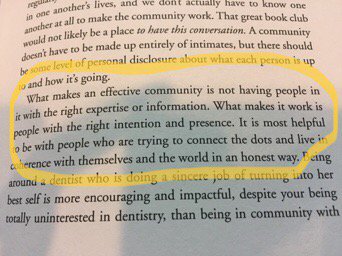 PamKMarkell's tweet photo. On creating community: “what makes it work is people with the right intention and presence.” —Designing your life #amreading https://t.co/yv1VyPPX5X