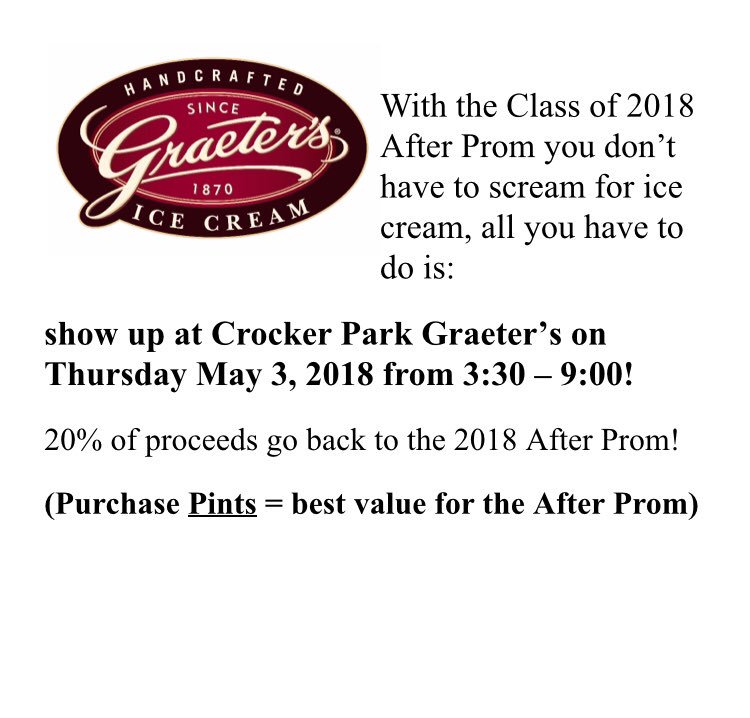 Classof2018SC's tweet photo. Go to Graeter’s this Thursday to support after prom!! 3:30-9! https://t.co/b4ax1Zh4Sb