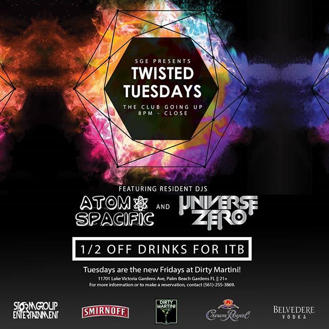 soflnightlife's tweet photo. Twisted Tuesdays round 2 tomorrow night, the only Bass night in Palm Beach County!! 1/2 off drinks for our ITB friends πΎπΎπΎ
#Stormgroupent #Dirtymartini #palmbeachgardens #downtownatthegardens #tacotuesday #Twistedtuesdays #UniverseZero #atomspacific β¦ https://t.co/PfjhqbtotK https://t.co/5VaKVKLEUt