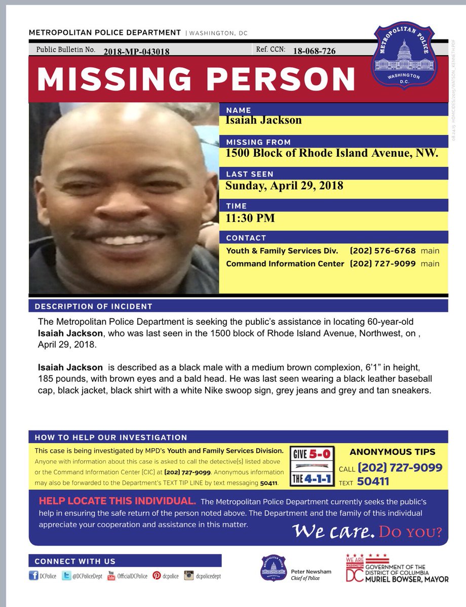 #Missing #Person #WASHINGTONDC #MetroArea #RT I’m looking for my Pops. Any assistance is appreciated. Dm Me with any info