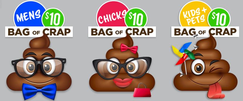 1day's tweet photo. They’re back 💩 Bags of Crap we're busting for you to scoop up!

$10 Bags for Men, Women, Kids &amp; Pets dumped at https://t.co/yiWtUCW3mL https://t.co/glPCQWmj0e