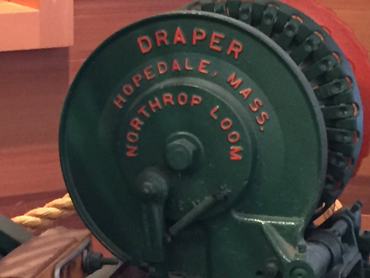 chris_m_gavin's tweet photo. Ran into a piece of #Hopedale while in San Francisco. This machine, made by the Draper Crop., is on display in the lobby of the #Levi’s headquarters. https://t.co/EAN8bIIBxm