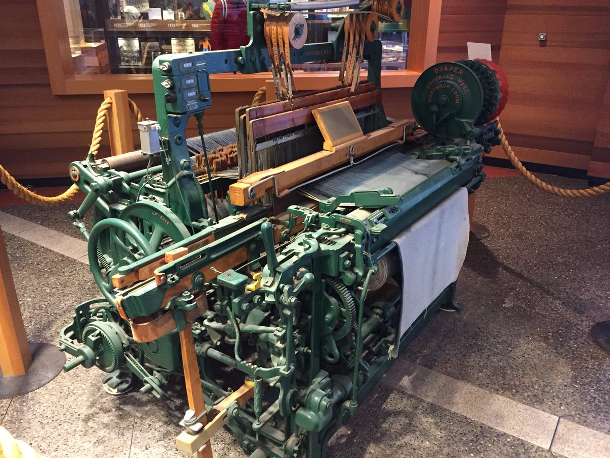 chris_m_gavin's tweet photo. Ran into a piece of #Hopedale while in San Francisco. This machine, made by the Draper Crop., is on display in the lobby of the #Levi’s headquarters. https://t.co/EAN8bIIBxm