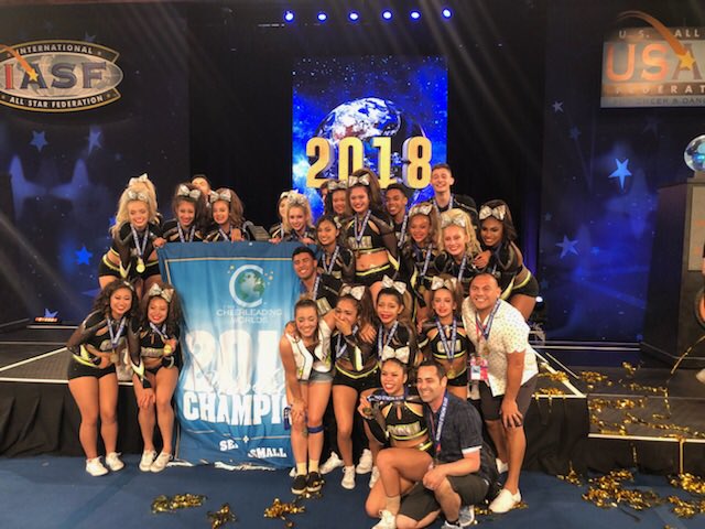 cheerUPDATES's tweet photo. Back on Top! 2018 World Champions 🥇
California All Stars Smoed 
Senior Small Coed 5
#CheerWorlds2018 🌎 https://t.co/supMl8mZwT