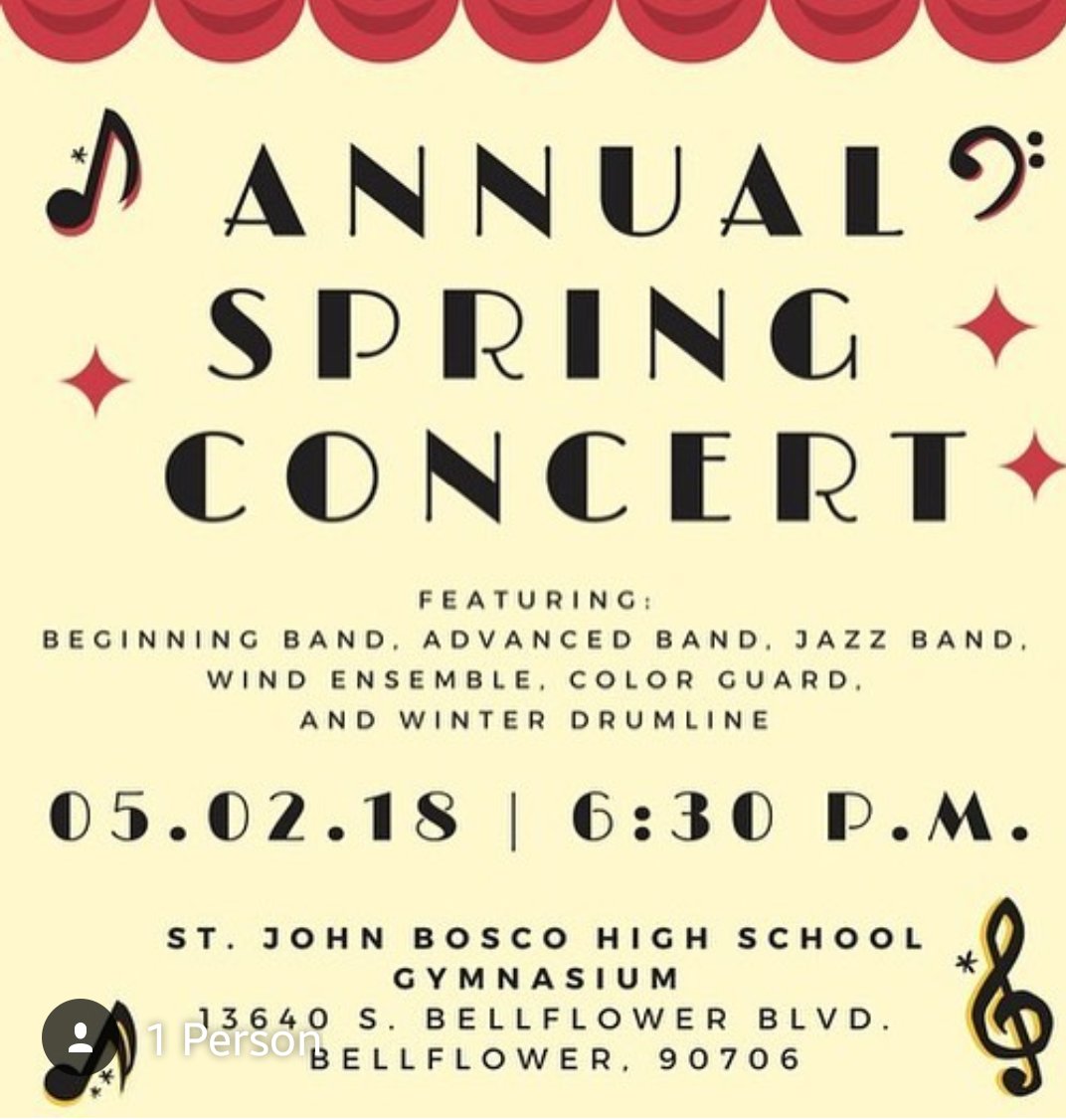StJohnBoscoHS's tweet photo. Come out to our music program's Annual Spring Concert!
Adults: $10 / Students with ID and children under 5: Free! 🎵🎶 #BoscoMusic https://t.co/Tq7cab0hve