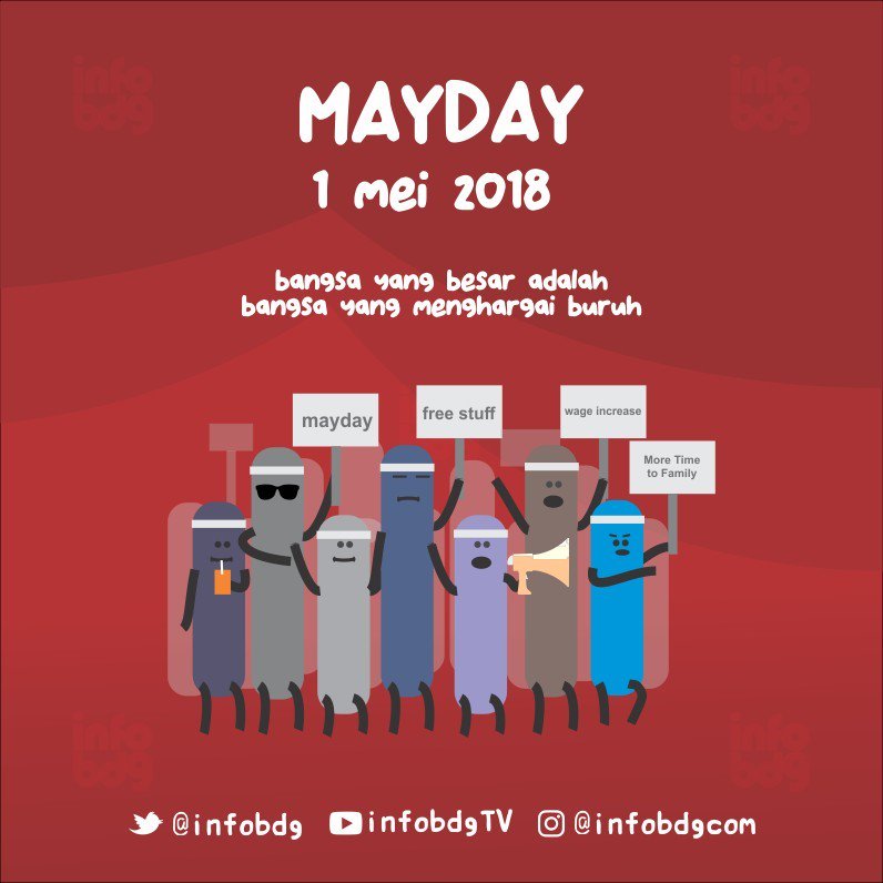 Bekerja dari hati, maka hasil tidak akan mengkhianati.

Selamat hari buruh 2018. Tetap bersinergi para pekerja di Indonesia, produktif, kompetitif dan sejahtera. #infoBDG #MayDay