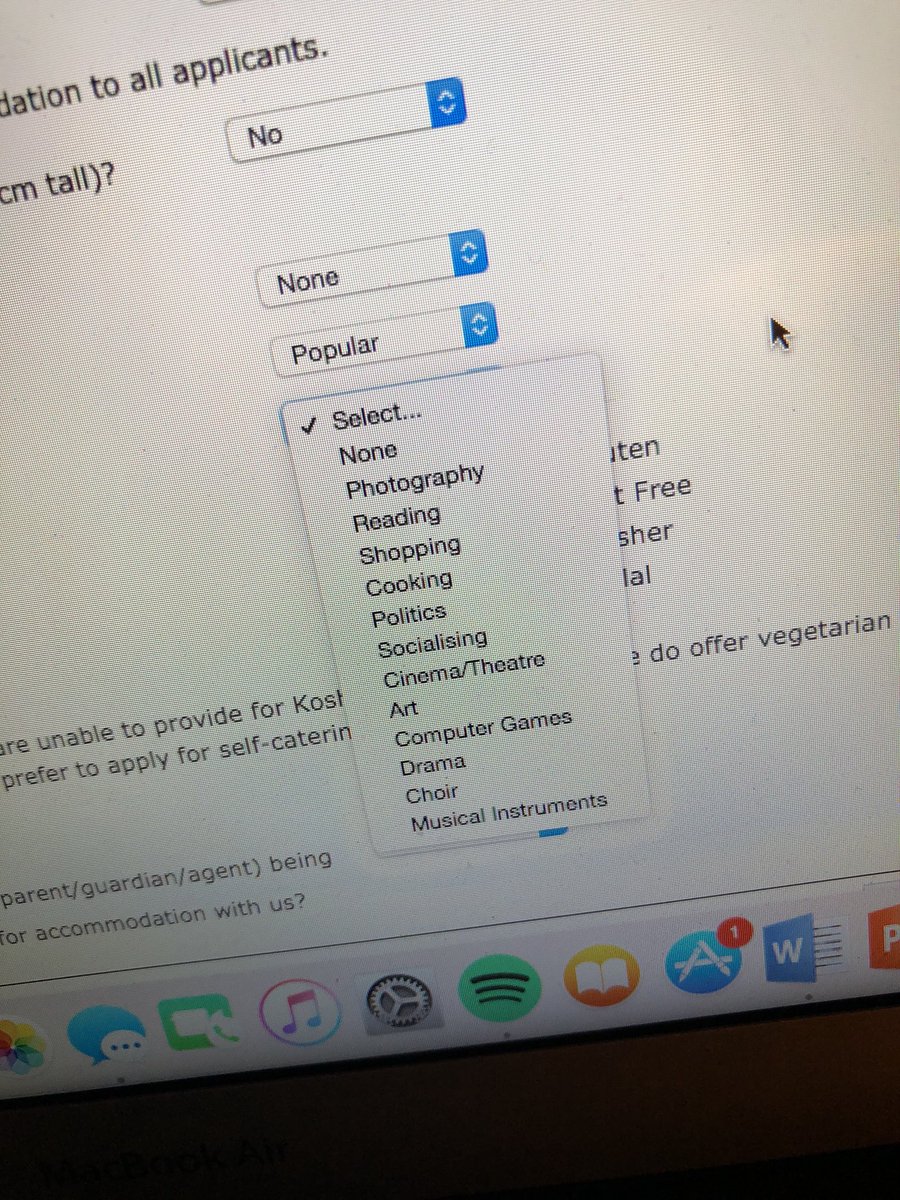 taylorhummus's tweet image. filling out an application to live in a school apartment with up to five strangers and I had to pick just one hobby off this list of hobbies #tagurself