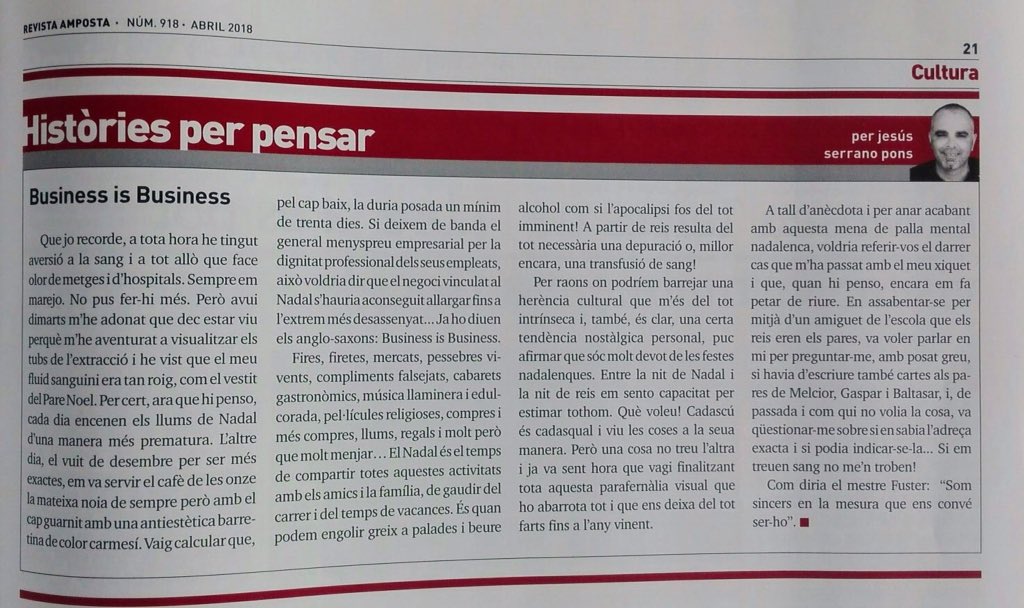 setencarrecs's tweet photo. Jesús Serrano a la Revista Amposta amb una Nova Història per pensar https://t.co/vu9K2DBTUb