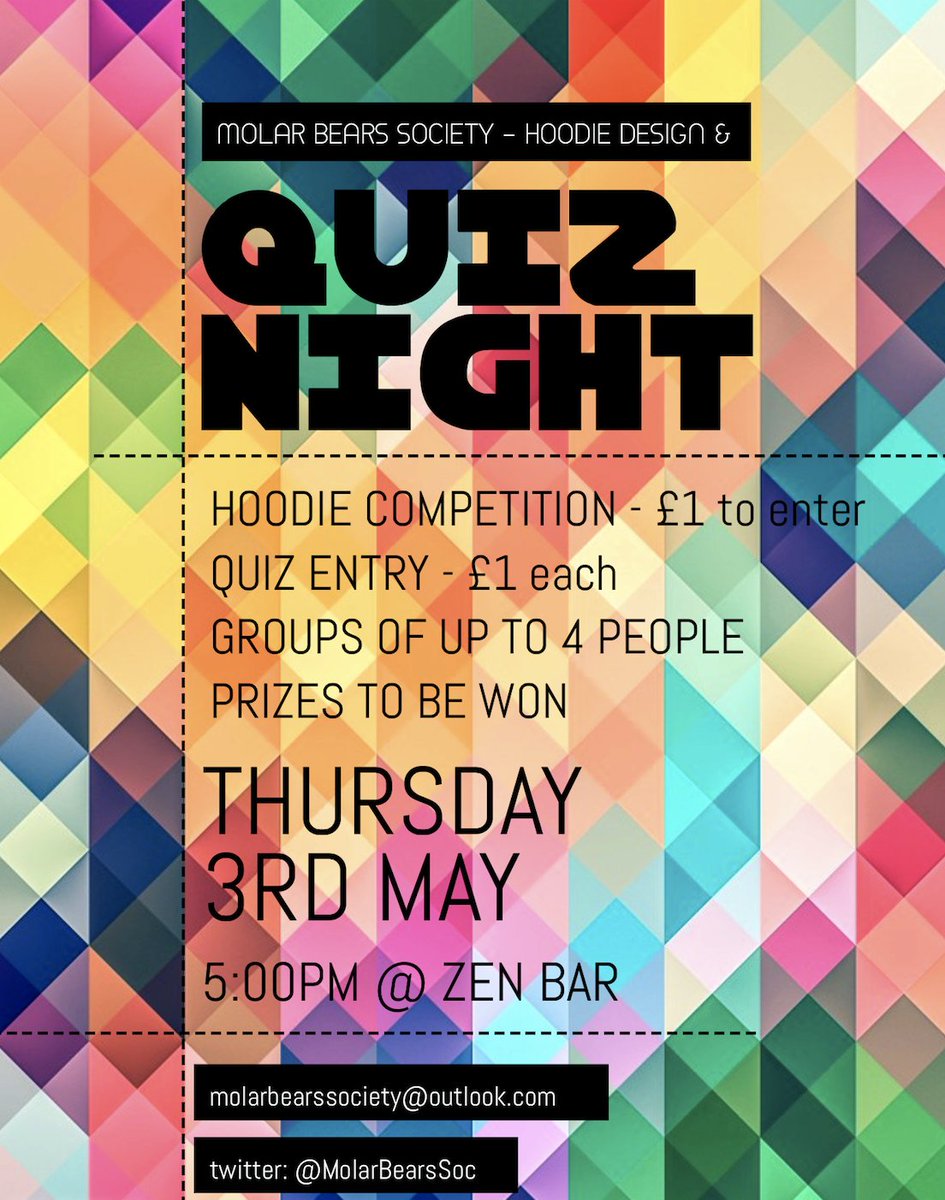 MolarBearsSoc's tweet photo. Join our quiz night at Zen Bar this Thursday🍩 https://t.co/yproBiPI9X