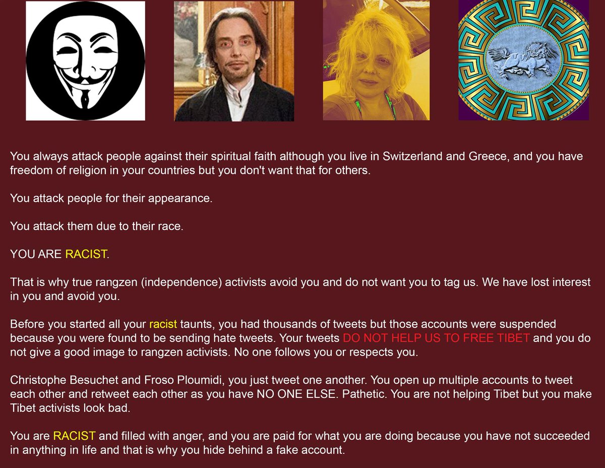 C1ara1111's tweet photo. Anyone who is #racist, we will not keep quiet. Anyone who presses on #religiousfreedom , we will not keep quiet. We are legion and you have been warned. 

#DalaiLama #Tibetans #freeTibet #religion #hate #equality #loveTibet #Dharamsala https://t.co/OnyCwdaXa6