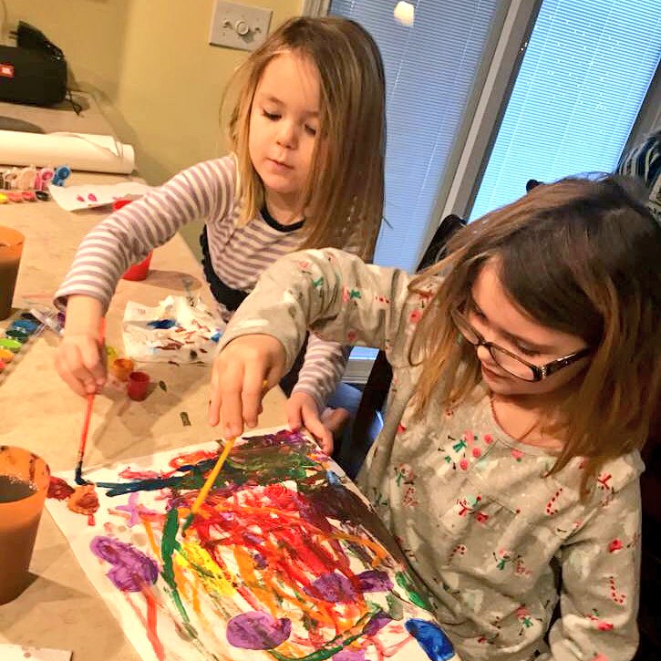 Listened to @abbijacobson #APieceOfWork podcast to not only learn more about art for myself, but so that I could also talk art with my very smart 7 year old niece. Here she was teaching her younger sister (and me) about Jackson Pollock by doing her best impression of his work.