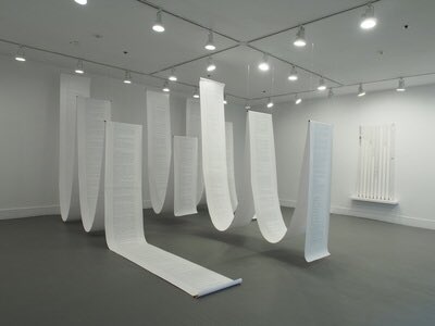 elizjbailey's tweet photo. Christine de vuono hand wrote the terms and conditions of Apple, Google, Facebook and Sony onto scrolls.... a powerful visual of words I casually ‘scroll’ right past  https://t.co/a7DmoNi9Ve https://t.co/jzRTQBcQ5C
