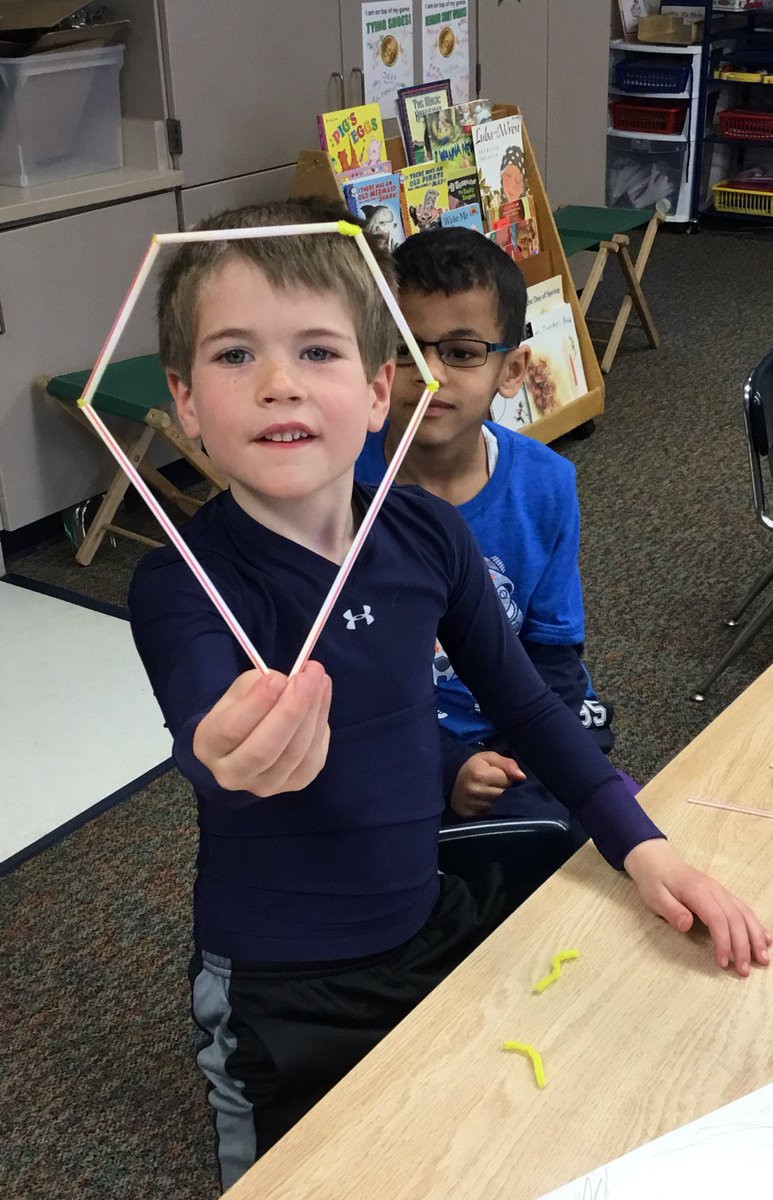 ChipGrover's tweet photo. Mrs. Grover’s first graders explored 2-D shapes making models out of straws and pipe cleaners.  #ncecsd #northinnovates @NorthCreekElem https://t.co/NnelpCCoji