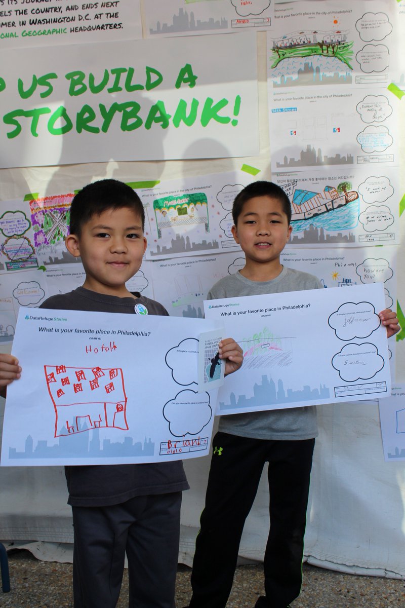 DataRefuge's tweet image. Meet some of our youngest #DataStorytellers who contributed to our growing data storybank (stories.datarefuge.org) on Saturday at the @PhilaSciFest at our booth: Is it art or science?  #datastories #datarefuge #natgeo #sciencefestival #publicengagement #data #art
