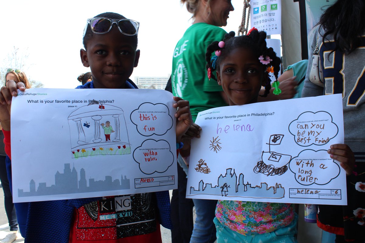 DataRefuge's tweet image. Meet some of our youngest #DataStorytellers who contributed to our growing data storybank (stories.datarefuge.org) on Saturday at the @PhilaSciFest at our booth: Is it art or science?  #datastories #datarefuge #natgeo #sciencefestival #publicengagement #data #art