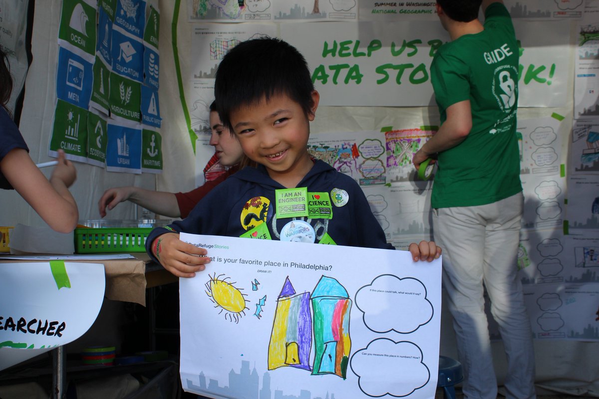 DataRefuge's tweet image. Meet some of our youngest #DataStorytellers who contributed to our growing data storybank (stories.datarefuge.org) on Saturday at the @PhilaSciFest at our booth: Is it art or science?  #datastories #datarefuge #natgeo #sciencefestival #publicengagement #data #art