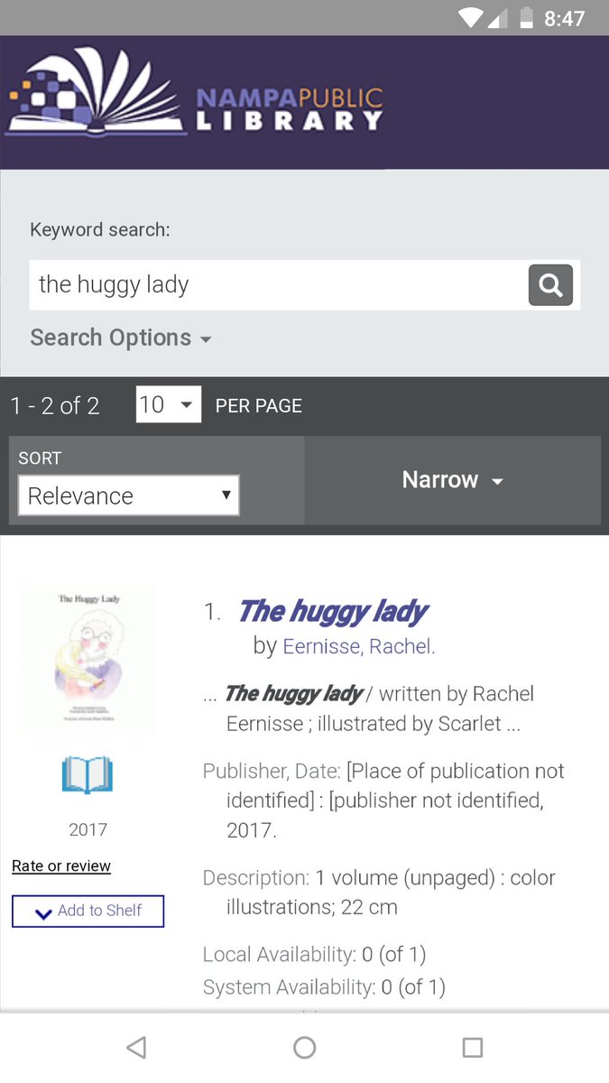 Looked up my book in my local library system, and there it is! And checked out, too! I am absolutely thrilled. 😁😁
#kidlit #library #indieauthor #supportyourlocallibrary #nampalibrary #meridianlibrary #boiselibrary