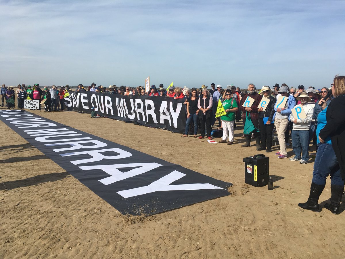 sarahinthesen8's tweet photo. Great turn out at the Murray Mouth today. South Australians very concerned about the Govt attempt to cut even more water from the environment. Rivers die from the mouth up #SaveTheMurray https://t.co/x8pj0yi4By