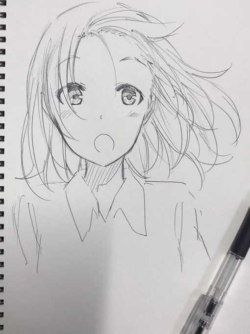 会社の昼休みラクガキ。特にシチュが思いつかなかったので、なんか適当に…。。髪がわーとなってる女子 