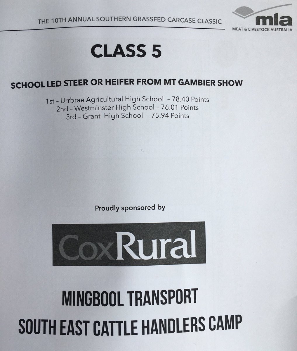 GrassfedBeef_'s tweet photo. Congratulations to Urrbrae Agricultural High School.

First Place -

Class 5, School Led Steer or Heifer from Mt Gambier Show https://t.co/4pBWQjGBc1