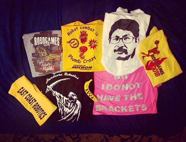 rhiannononon's tweet image. My T-shirt haul this year for @intlrobogames is extra special because @kaimacdonough made us Combat Checkin Thursday shirts that I will treasure forever. That #latenightracing #GaryGin shirt is incredible, and I’m finally checking  #hardcorerobotics and … ift.tt/2rctPAX