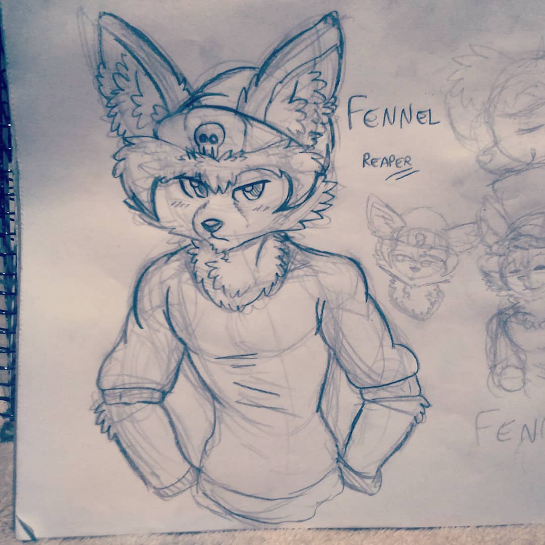 jw_bash's tweet photo. Reforming a forgotten OC.
What do you think about Fennel, my Fennec Fox?
#fennecfox #reaper #darkshirt #darkcap #skullcap #Furry #furryfandom #anthroart #anthro #ocreform #reform #remake #6b #drawing #traditionaldrawing https://t.co/sp0zrB9Fww