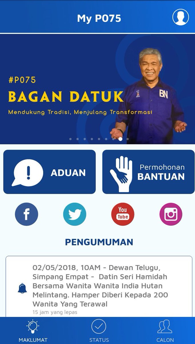 cprao74's tweet photo. Syabas TPM @Zahid_Hamidi
Untuk Warga #P075 #BaganDatuk yg dikasihi & dihormati.
Anda blh buat aduan & mohon bantuan secara online melalui muat turun applikasi di Google Play Store
#MyP075
klik disini
https://t.co/piRg0RPorl
@DPMOMalaysia
T. Kasih Sir @RameshRaoAKS
#JomBN
#BN https://t.co/UNeoJu3b9h