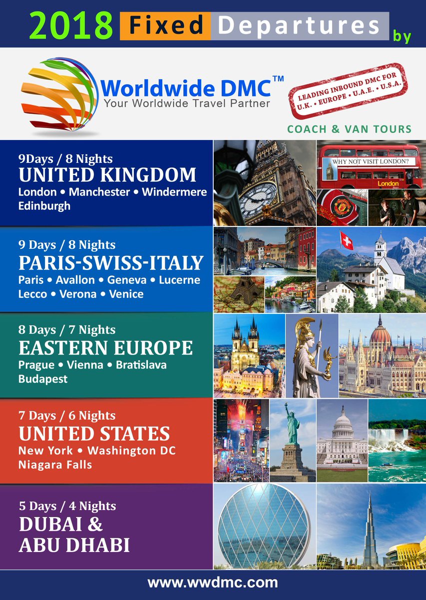 worldwidedmc's tweet photo. 2018 Fixed Departures by Worldwide DMC Ltd.(Coach & Minivan Tours)
For details: enquiries@wwdmc.com
#UKDMC #EuropeDMC #USADMC #UAEDMC #GroupTour #MinivanTour #PrivateTour #SmallGroupTour #CoachTour https://t.co/eHyu25SFMM