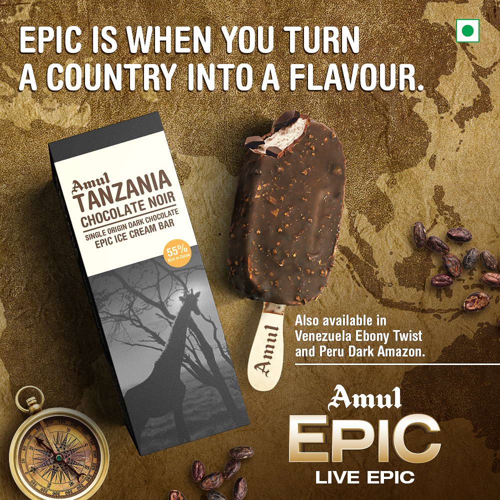 Amul_Coop's tweet photo. Take your taste buds on a tour to Tanzania with #AmulEpic #new #ice cream #singleorigin #chocolate #Tanzania #epic https://t.co/XBZpxjpw19