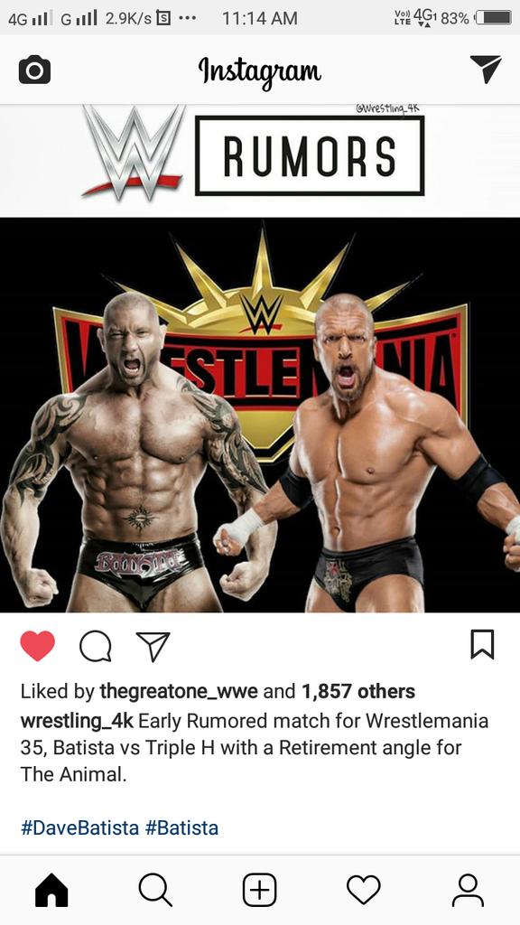 Samrat0074's tweet photo. If this is true then, the match will be epic. #Wrestlemania35. #TheGameVsTheAnimal. https://t.co/YVURoHDFfL