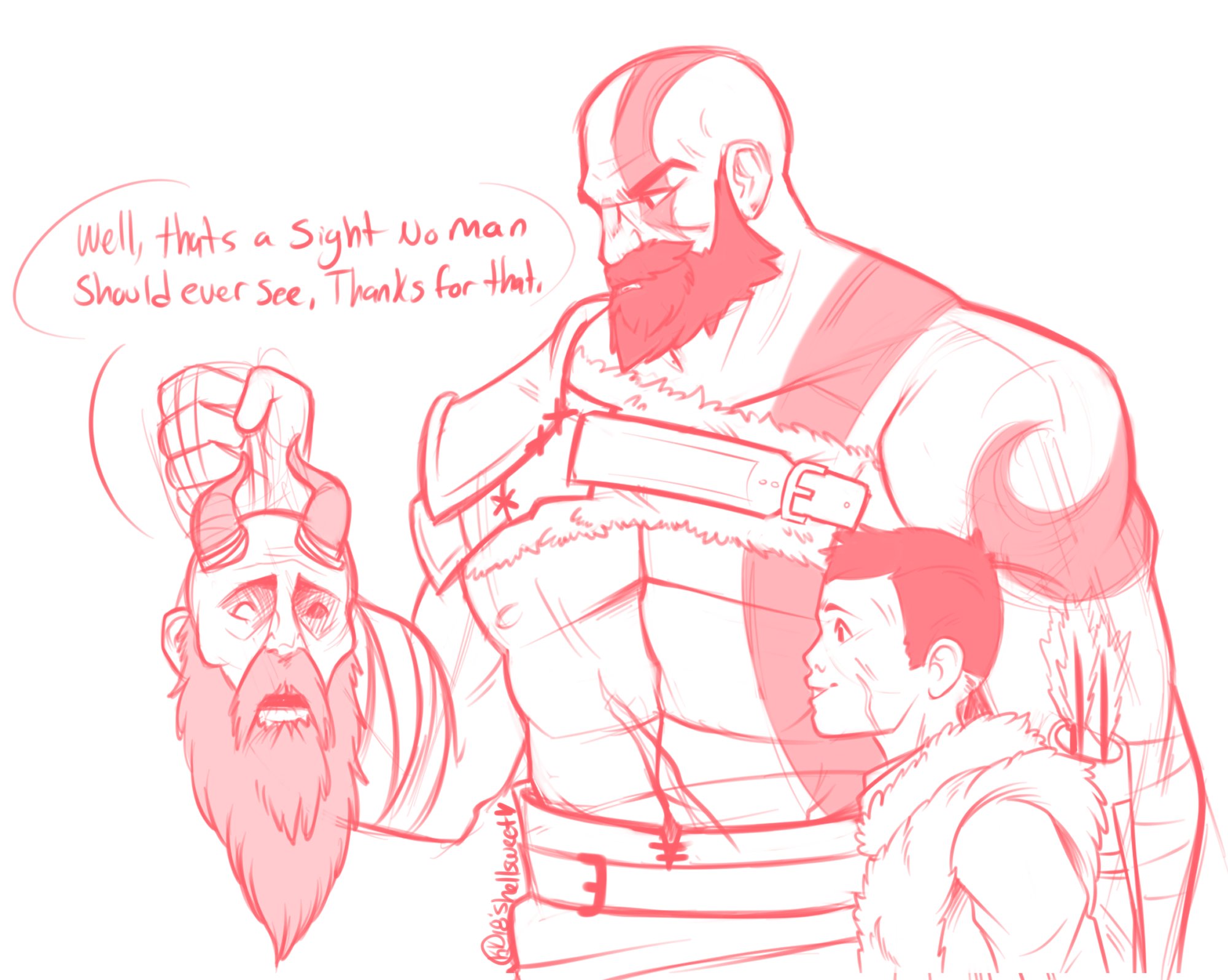 Kratos Atreus Fan Art God Of War Ragnarok Sam Green Illustrator