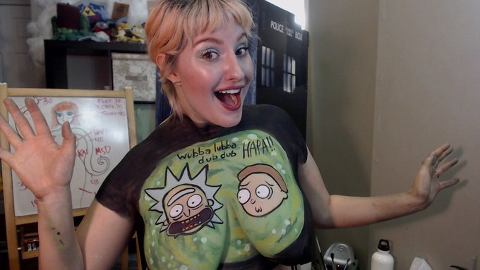 SUUUUUPER fun body painting tonight! Huge thanks to @HapPond for the Rick &amp; Morty art, @Ponds_Kairos42