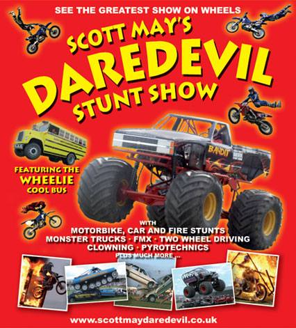 Join us at Poole Stadium to enjoy
Scott May's Daredevil Stunt show
Bank Holiday Monday 7th May
Adults £12 children £6
Doors open at 2pm
Show starts at 3pm