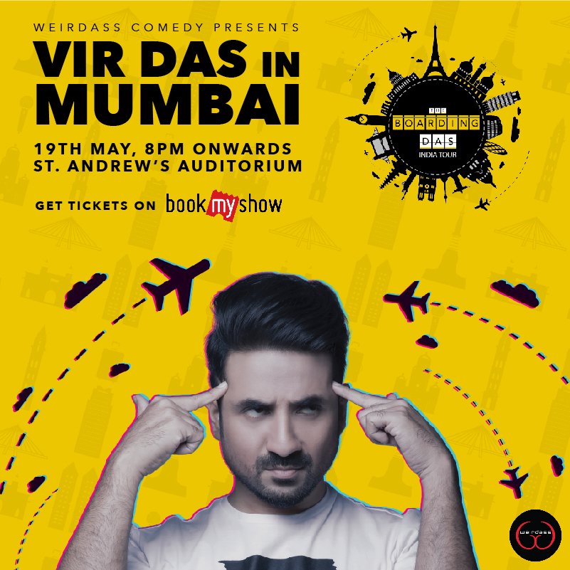 thevirdas's tweet photo. Doing the last #BoardingDAS  #Mumbai show on 19th May. So if you've got friends and family who've missed it, tag them/RT it/spread the word. :) Tix: https://t.co/HmhNve6oiT https://t.co/hXKgXle8fp