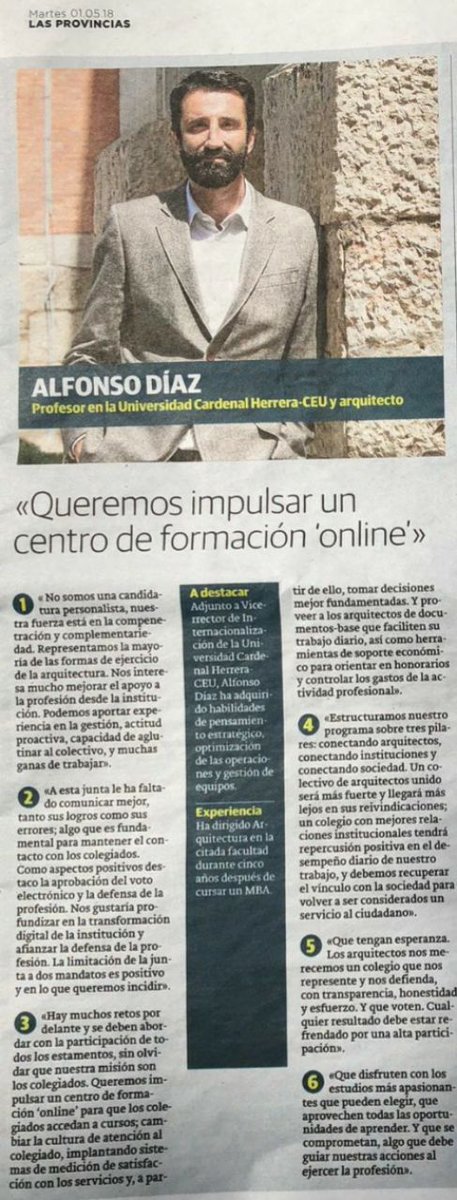 ConectandoCoacv's tweet photo. Hoy @lasprovincias habla sobre las elecciones al #Coacv y reseña las propuestas del equipo #conectando con nuestro candidato Alfonso Díaz https://t.co/qE7sZ9rXOY
