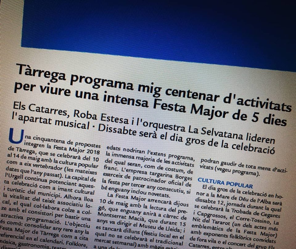 novatarrega's tweet photo. Voleu tota la informació de la #FMTarrega2018? Us la donarem aquest divendres abans que ningú! #ExtraFM2018 #novatàrrega https://t.co/qq5gcNwlxX