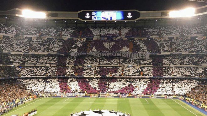 RMadridInfo's tweet photo. Real Madrid's mosaic against Bayern tonight: “We defend our throne in our quest for glory.” [marca] https://t.co/nfcQIKdrdt