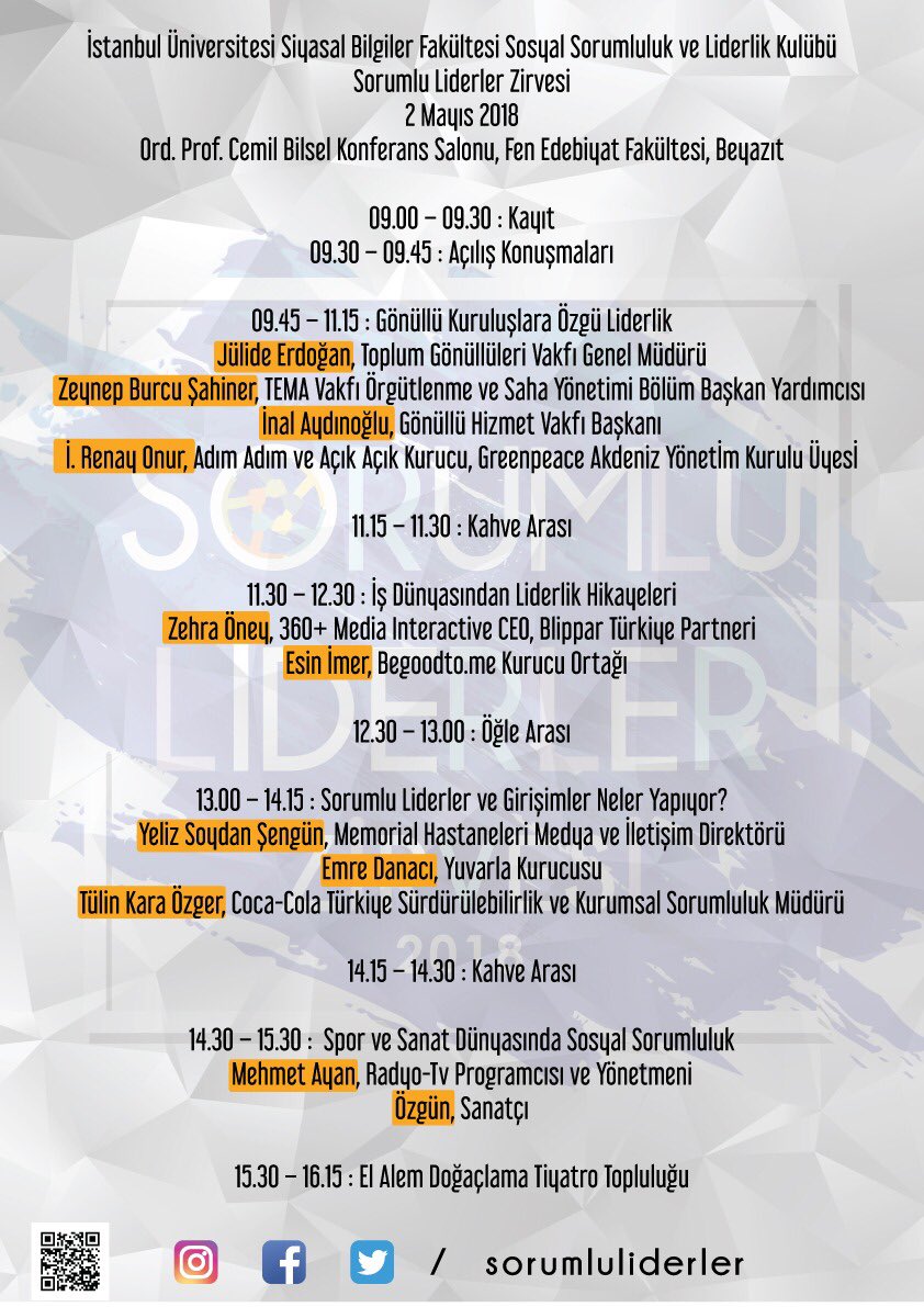 İstanbul Üniversitesi Siyasal Bilgiler Fakültesi Sosyal Sorumluluk ve Liderlik Kulübü'nün düzenlediği #sorumluliderlerzirvesi 2 Mayıs'ta Beyazıt'ta! Program sahane, Marmara Universitesi ogrencilerini de bekliyoruz! RT yapar mısınız <a href="/SocialLeadersM/">Social Leaders Club</a> <a href="/bilgi_birikim/">Bilgi Birikim</a>