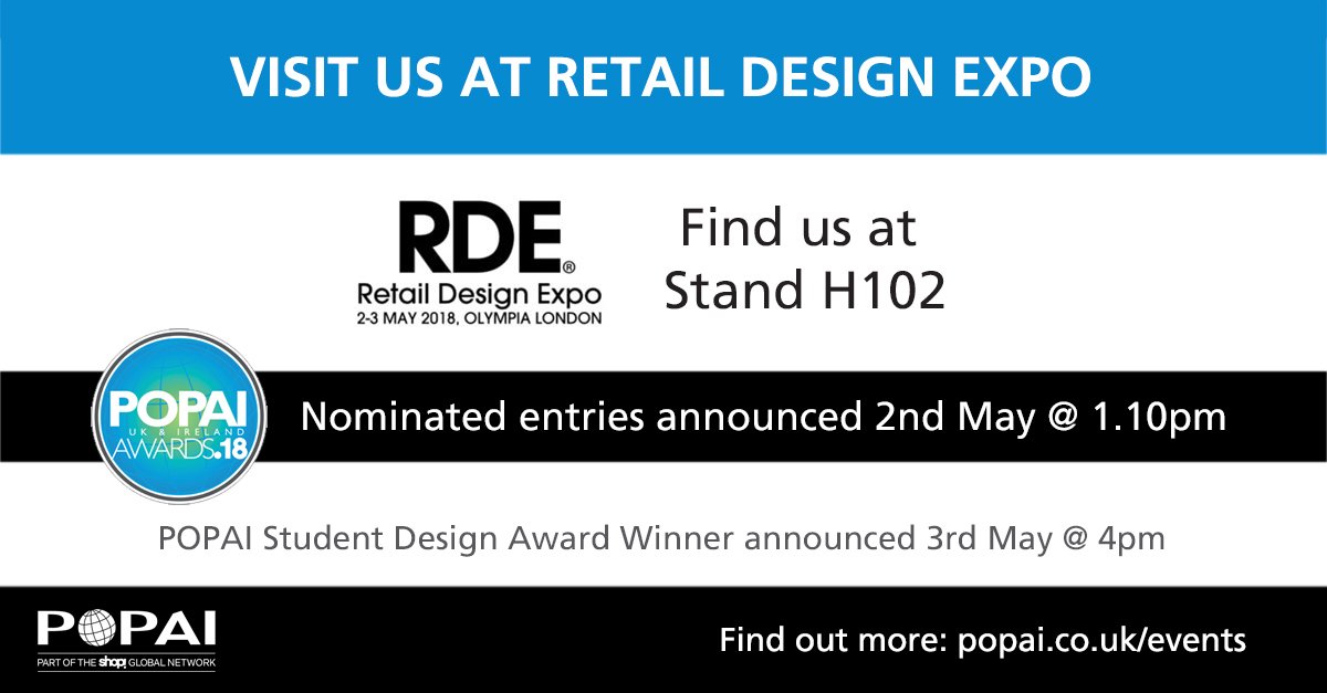 popaiuki's tweet photo. Are you a #POPAIMember exhibiting at @RtlDesignExpo this week?
Drop us a tweet with your stand number and we will retweet.
Look forward to seeing you all there!
#RDE2018 #networking #pointofpurchase #pos #POPAIAwards https://t.co/k6UzZ6lsrx