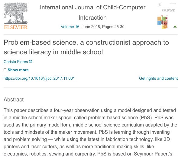 sciteach212's tweet photo. Problem-based #Science, a #Constructionist approach to #Scienceliteracy in #Middleschool - a paper for science educators and researchers on the benefits of learning in a #Makerspace https://t.co/vjc1T8XvCJ #Fablearn #MakerEd https://t.co/HpGk43MZxd