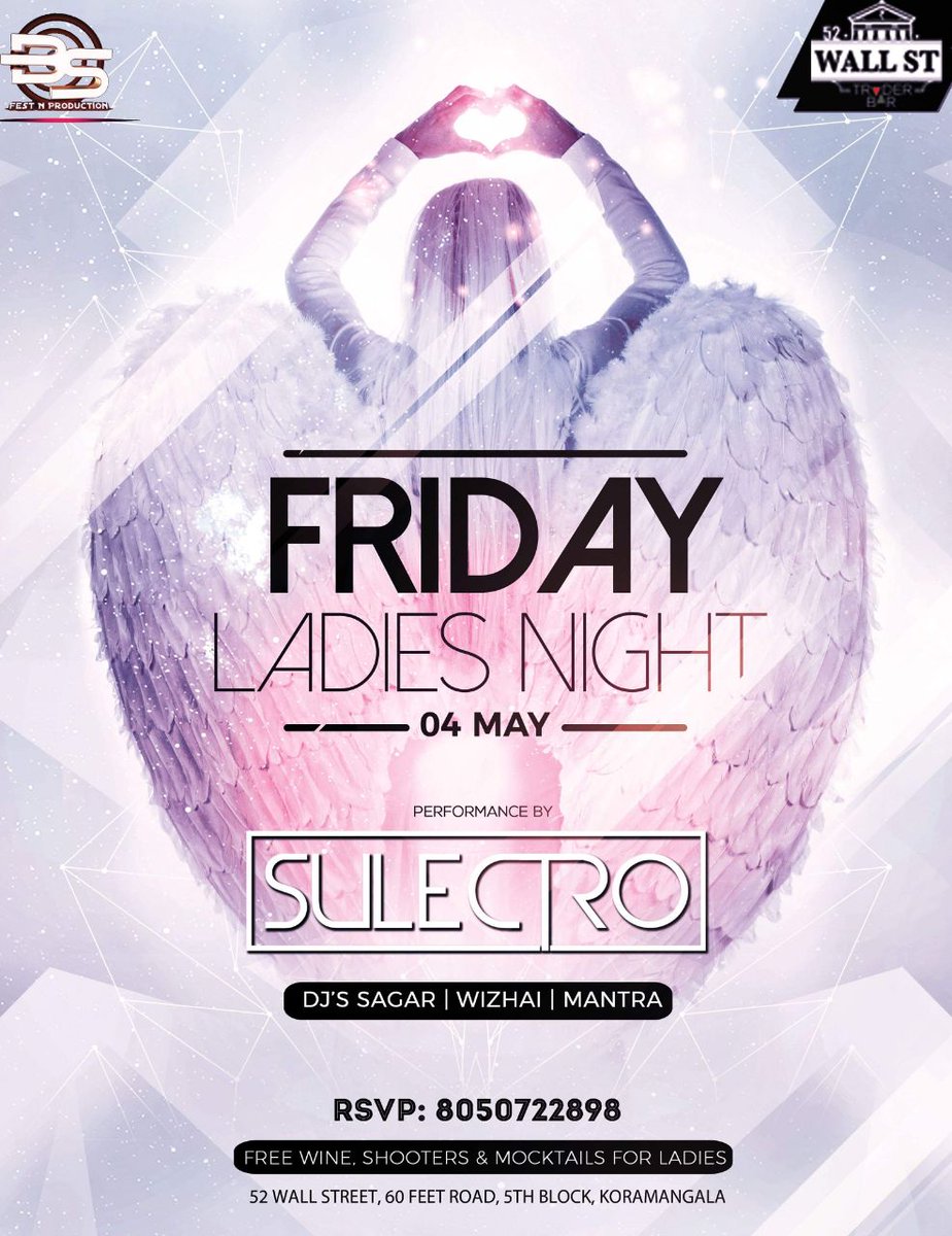 52_wallstreet's tweet photo. Stay Tuned for This Absolute Stirring Friday Ladies Night @52WallStreet on May 4th!!
Featuring Sulectro, DJ Sagar, DJ Wizhai &amp; DJ Mantra, dropping the latest playlist. 

Free Wine, Shooters &amp; Mocktails for Ladies! https://t.co/FkSYgbSylx