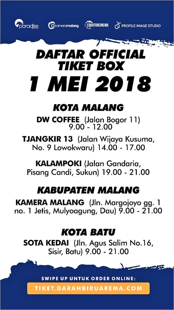 Yang di Kota Malang, sudah pada bisa beli tiket nonton <a href="/DBAfilm/">Darah Biru Arema</a> #DBAfilm #DarahBiruArema nih! Di mana aja? Cek ini: