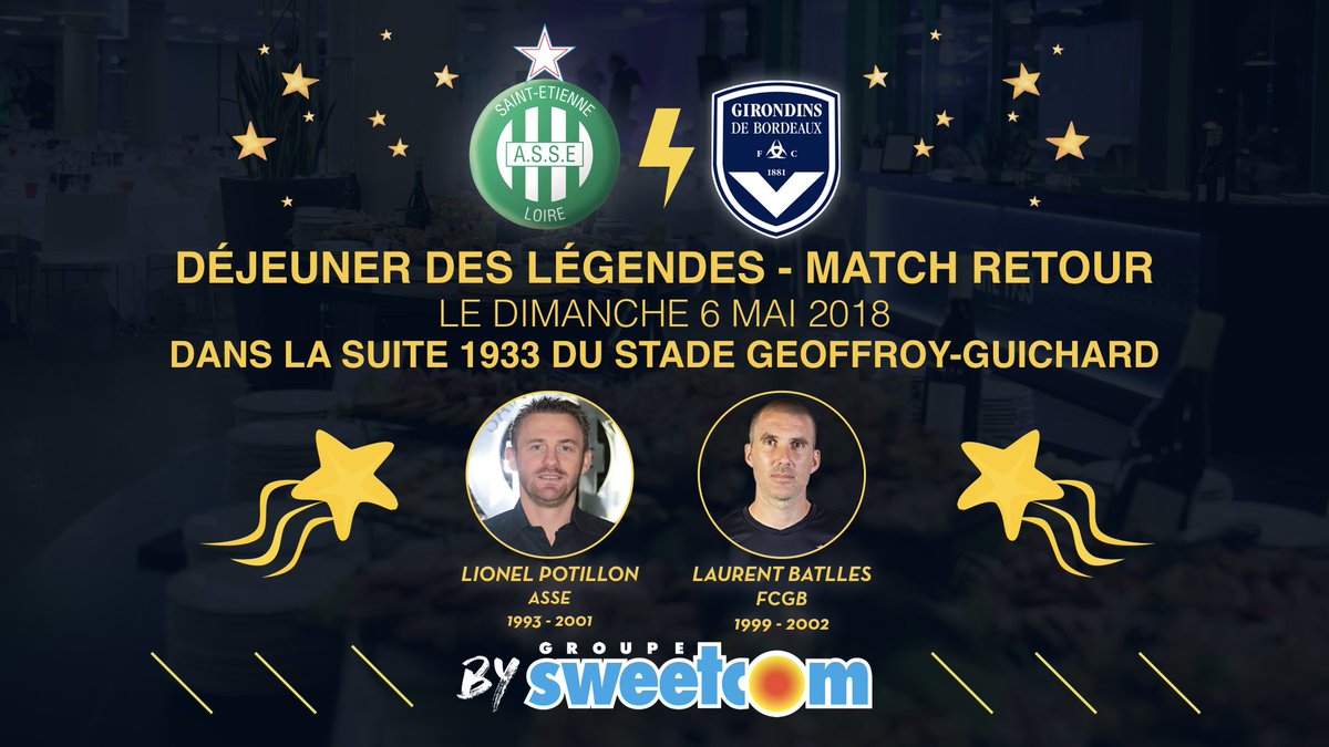 ASSEofficiel's tweet photo. 🎁 Grâce au @groupe_sweetcom, gagnez une rencontre exceptionnelle avec deux joueurs qui ont marqué l'#ASSE et les @girondins : Lionel #Potillon et @azgui31. Voyagez dans le temps ! 🍽🌟
➡️ https://t.co/HLNhs0F18I https://t.co/Yo6X2IhcFx