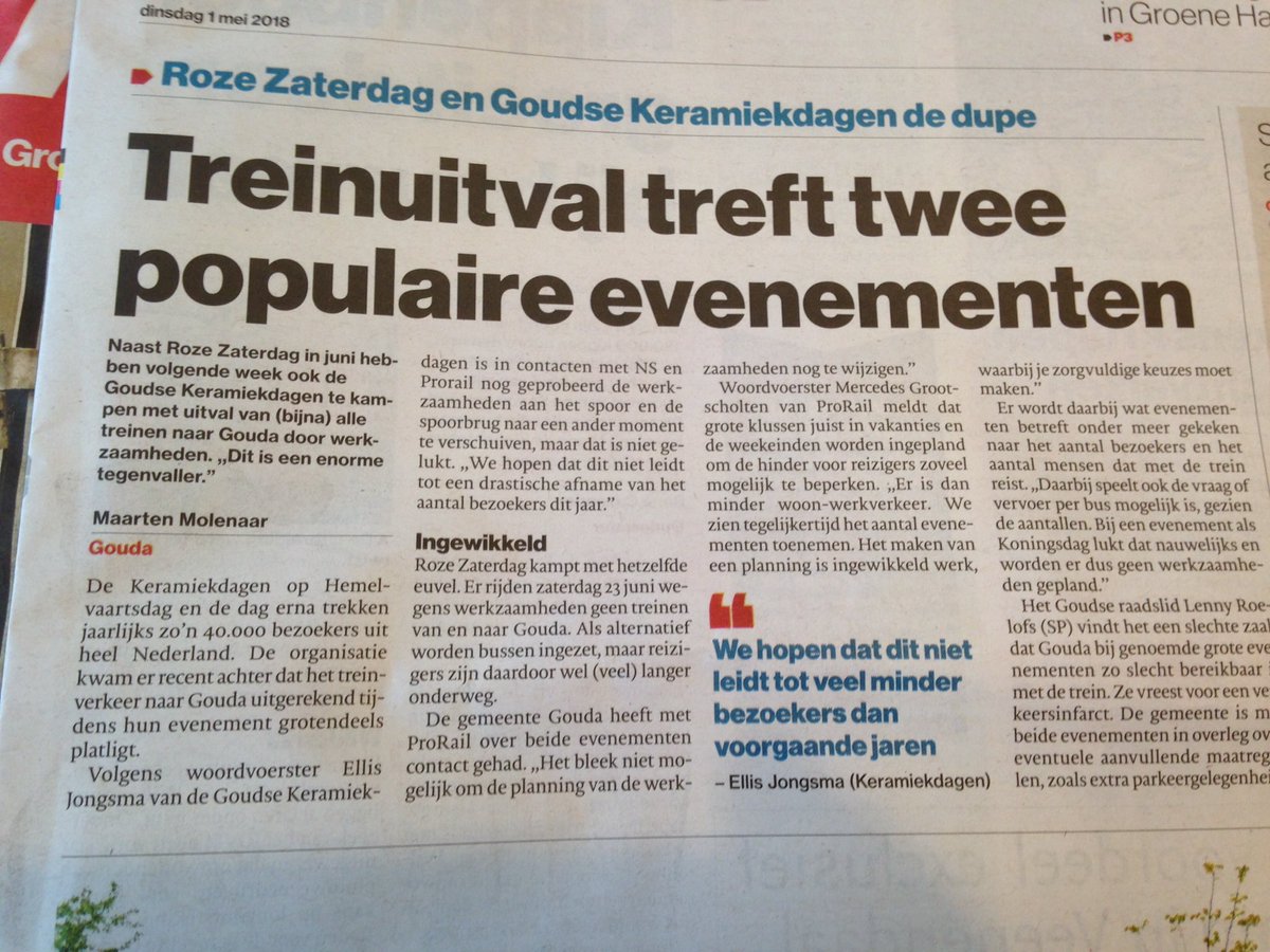 HansBraker's tweet photo. Geen treinen Hemelvaartsdag - ook mogelijk hinder voor deelnemers aan populaire evenement @GoudseKenS bij @AVGouda. Deelnemers proactief informeren? https://t.co/9IsU2mMfNH