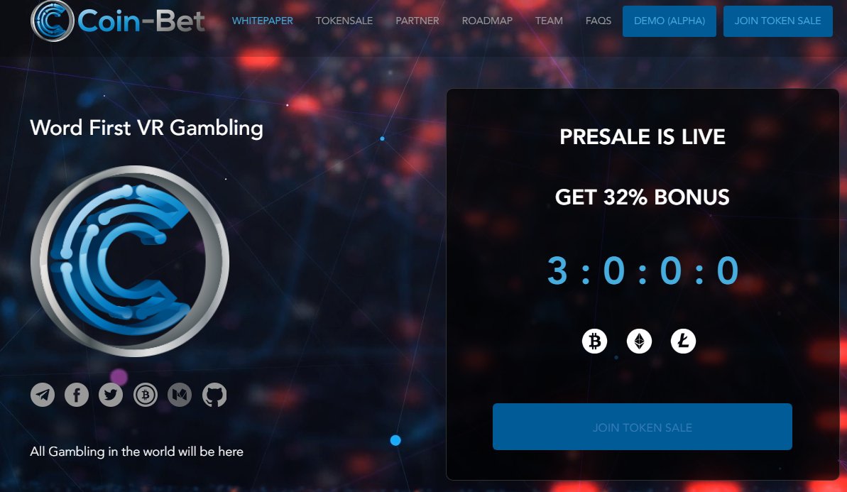 #coin-bet #ethereum #bitcoin #gambling #betting #slot #ico 
Today 32%bouns day
JOIN ICO NOW

coin-bet.bet