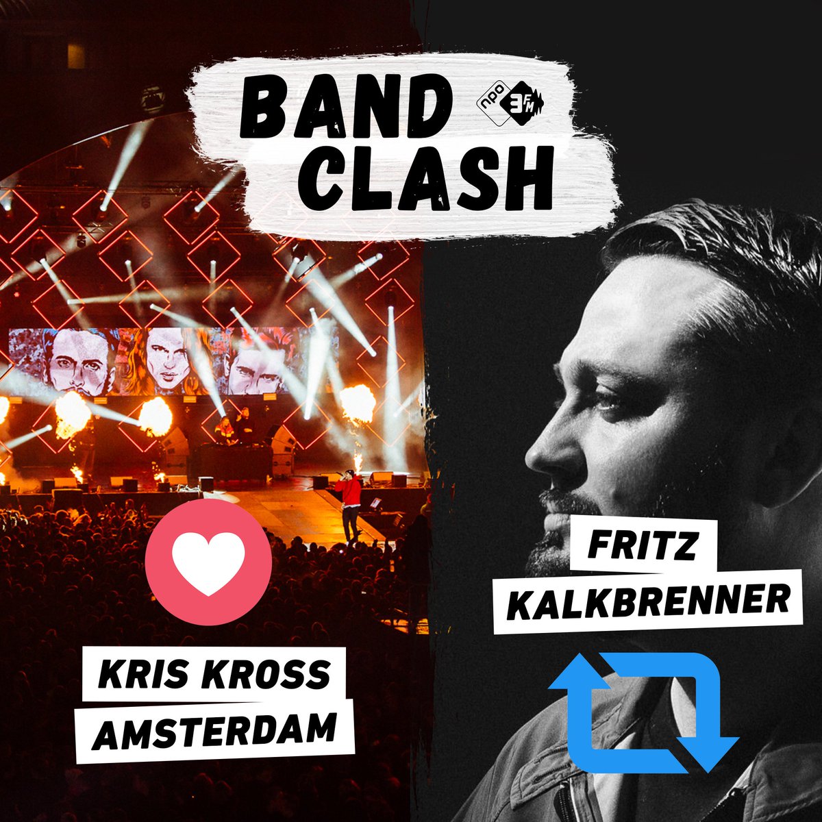 3FM's tweet photo. Bandclash! 💽 Of beter... DJ-clash! Stel, je bezoekt @Solarweekend en deze twee dj's staan tegelijk geprogrammeerd: @kriskrossadam vs @fkalkbrenner! Naar wie ga jij? 🤔 VOTE! #bandclash #djclash https://t.co/ikJMTPaUy8