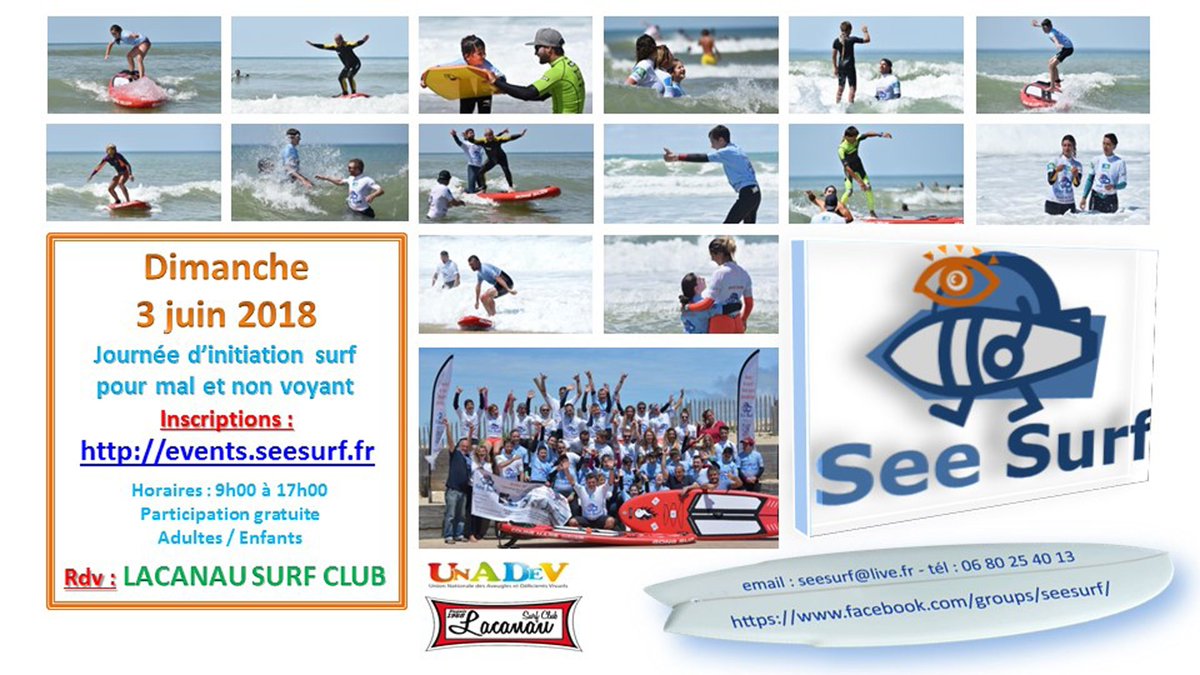 SeeSurf33's tweet image. Première journée d'initiation 2018 au Surf pour mal et non-voyant le 3 juin 2018 !
Surfeurs venez nombreux vivre une belle expérience de partage en accompagnant nos SeeSurfeurs
 
Avec le Surf, tout est possible !

bit.ly/1ère_journée_S…
#dv #SeeSurf #malvoyant #nonvoyant #surf
